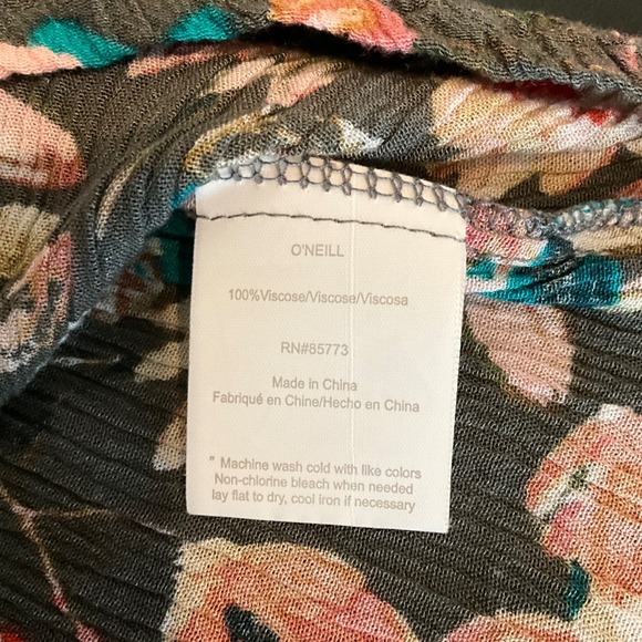 ONeill Women's Gray Floral Print Pleated Long‎ Sleeve Blouse Top Size M - Picture 7 of 8